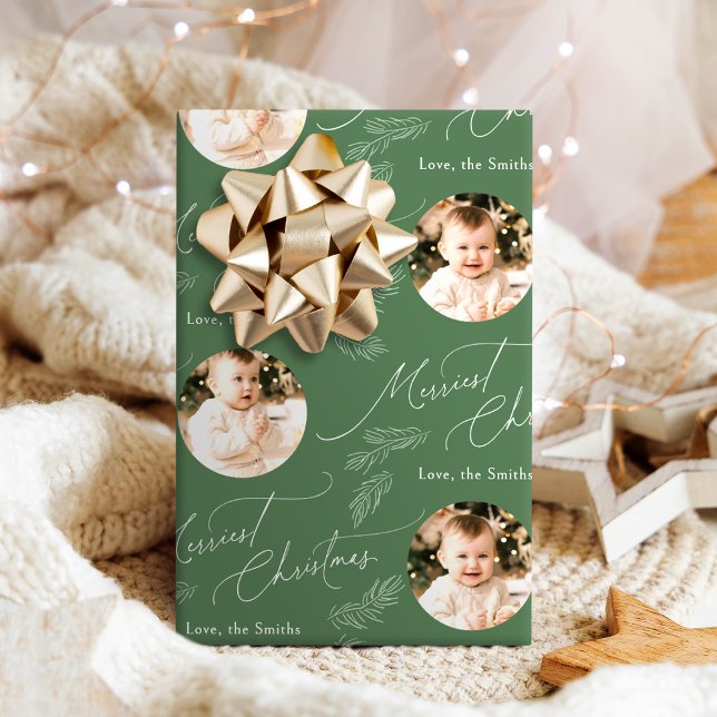 Papier Cadeau Moderne Script Merriest Christmas Famille 2 photo (Modern Script Merriest Christmas Family 2 photo Wrapping Paper)