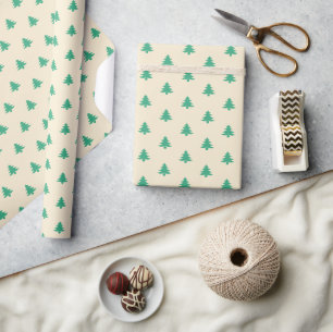 Papier Cadeau Moderne Simple Petits arbres de Noël verts sur le 