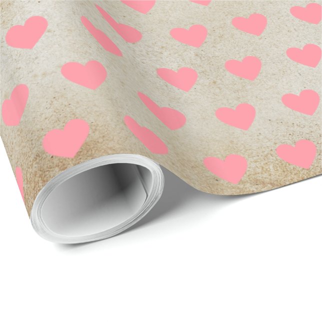 Papier Cadeau Moderne Simple Valentine Coeurs Rose Faux Kraft (Coin rond)