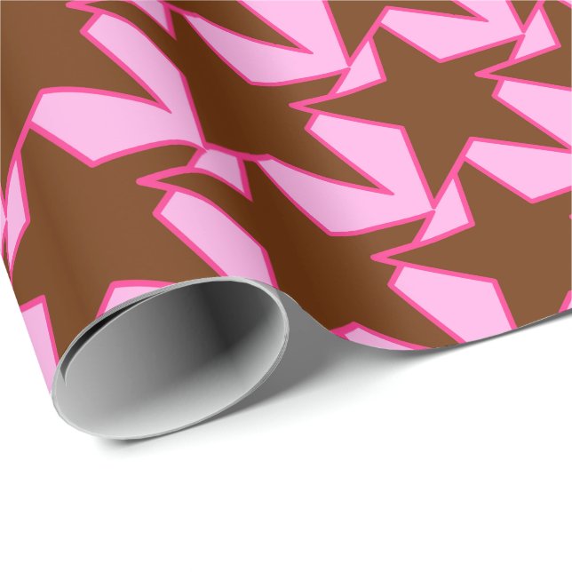 Papier Cadeau Moderne Star Géométrique - brun foncé et rose (Coin rond)