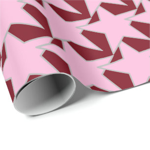 Papier Cadeau Moderne Star Géométrique - rose et bordeaux
