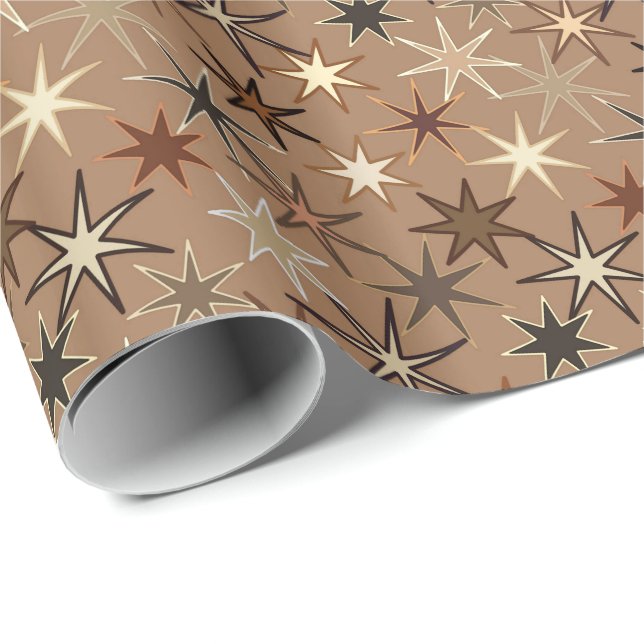 Papier Cadeau Moderne Starburst Print, Café Brown et beige (Coin rond)