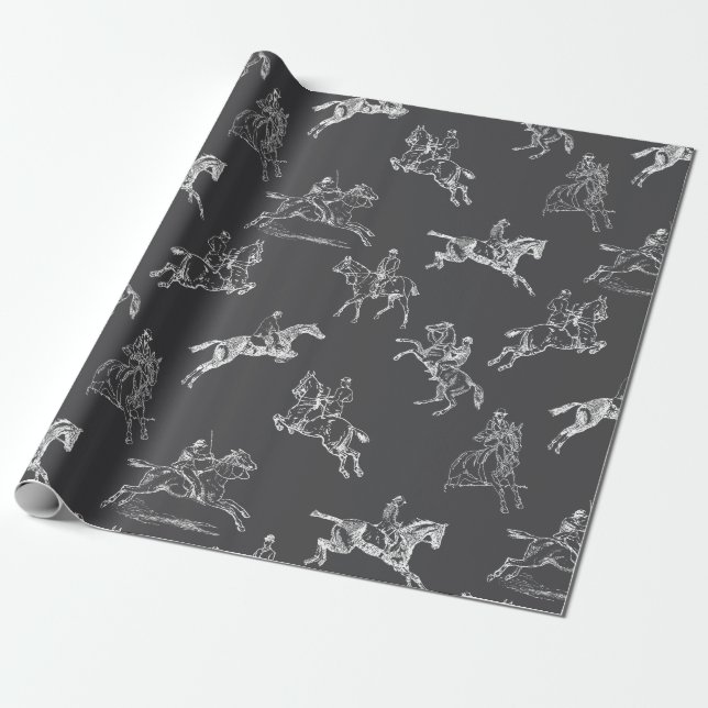 Papier Cadeau Moderne Style Gris Blanc Horseback Toile (Déroulé)