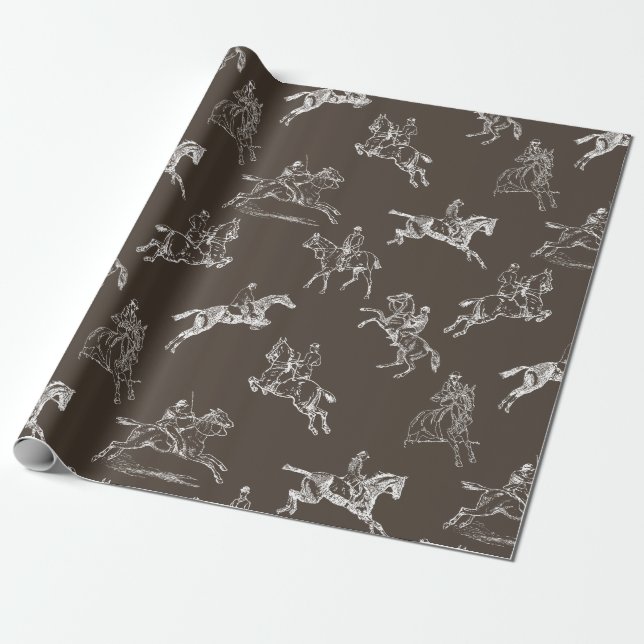 Papier Cadeau Moderne Style Taupe Blanc Horseback Toile (Déroulé)