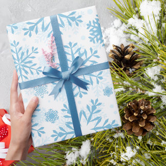 Papier Cadeau Moderne Tendance Élégant Motif Flocon de Neige Ble