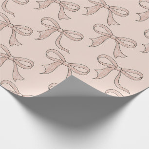 Papier Cadeau Moderne Tendance Mignon Coquette Motif Nœud Rose  