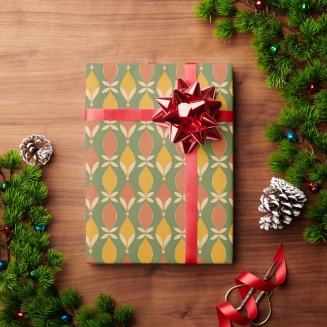 Papier Cadeau Moderne Terre de Milieu Tons Ogee Motif Vert (Cadeau de vacances)