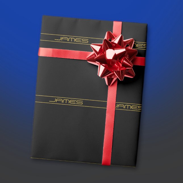 Papier Cadeau Moderne texte doré élégant et rayures éditable (Créateur téléchargé)