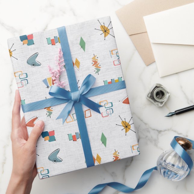Papier Cadeau Moderne Texturé Blanc du Milieu du Siècle (Cadeaux)