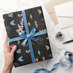 Papier Cadeau Moderne Texturé Noir du Milieu du Siècle
