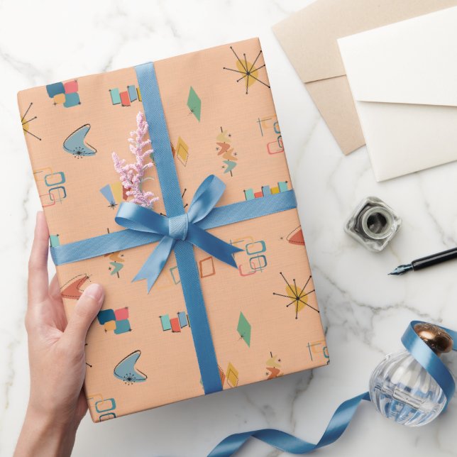 Papier Cadeau Moderne Texturé Orange Clair du Milieu du Siècle (Cadeaux)