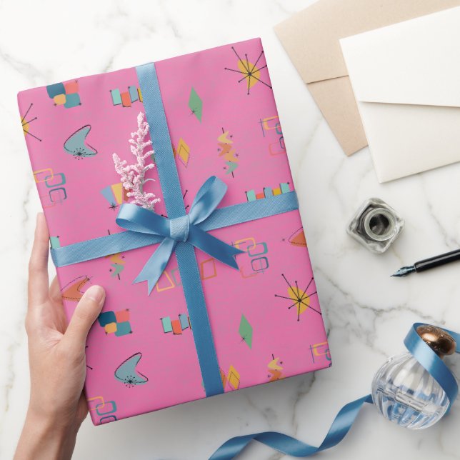 Papier Cadeau Moderne Texturé Rose du Milieu du Siècle (Cadeaux)