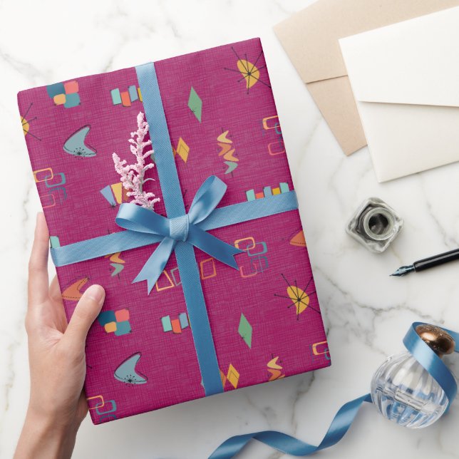 Papier Cadeau Moderne Texturé Rose Foncé du Milieu du Siècle (Cadeaux)