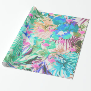 Papier Cadeau Moderne tropical turquoise rose flamant