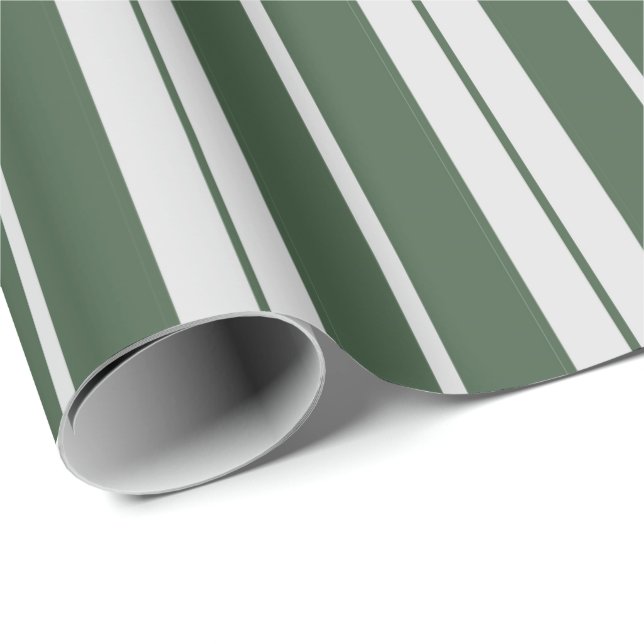 Papier Cadeau Moderne Vert Blanc Rayé Noël Férié (Coin rond)