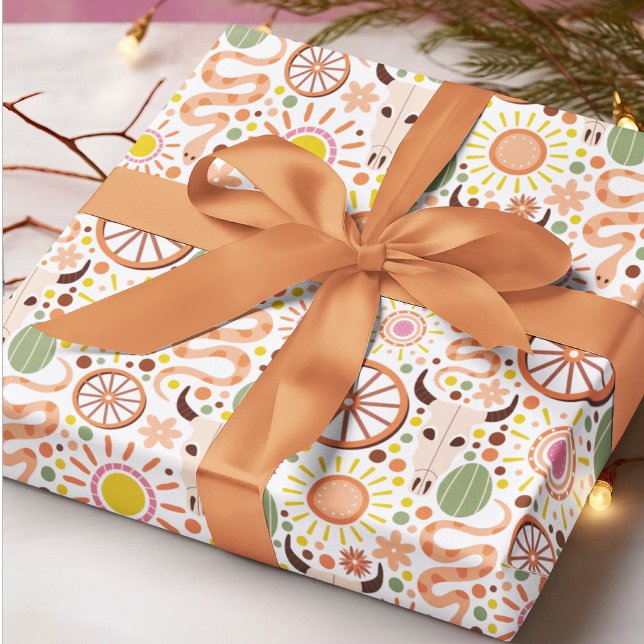 Papier Cadeau Moderne Western Vache Crâne Désert Motif solaire (Créateur téléchargé)