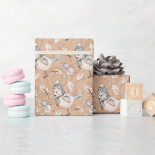 Papier Cadeau Moineau de neige d'hiver aquarelle peinte à la mai