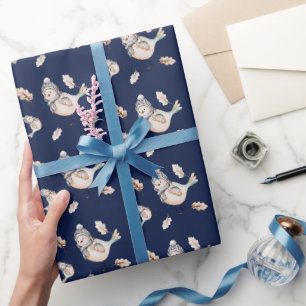 Papier Cadeau Moineau de neige d'hiver Aquarelle Peinte à la mai
