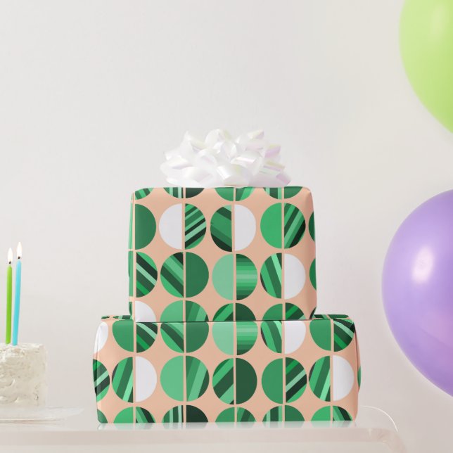 Papier Cadeau Moitié ovale rayée verte (Cadeaux de fête)