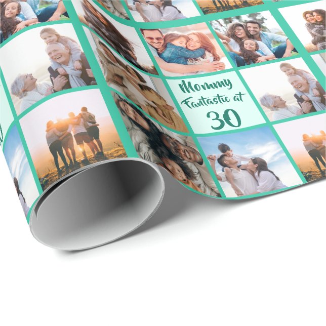 Papier Cadeau Mommy personnalisée 30e anniversaire photo collage (Coin rond)