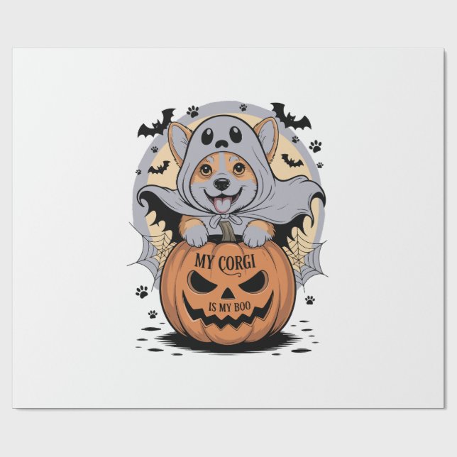 Papier Cadeau Mon Corgi est mon Boo Halloween (Plat)