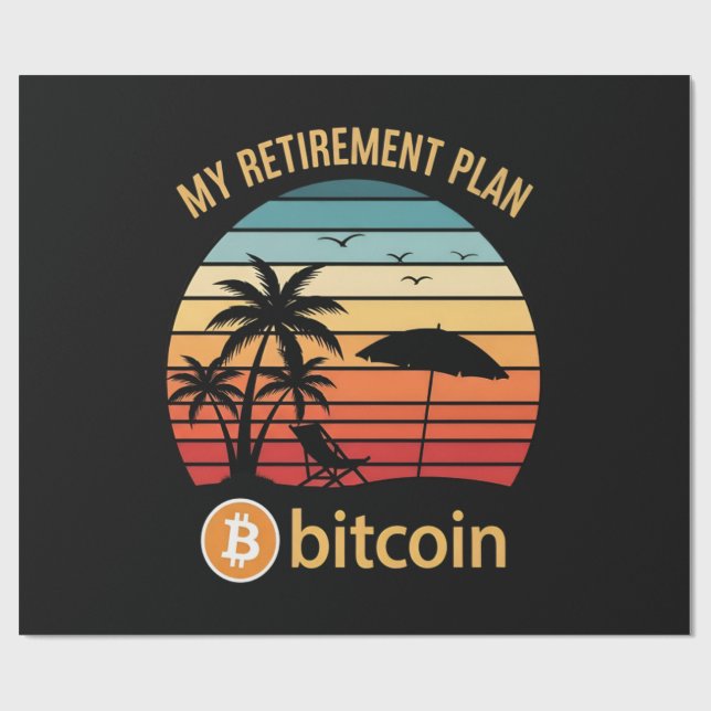 Papier Cadeau Mon Plan de Retraite Bitcoin Plage Coucher de Sole (Plat)