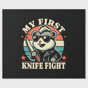 Papier Cadeau Mon premier combat au couteau - Hamster cool