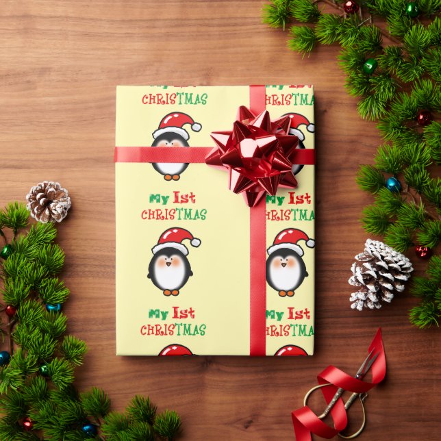 Papier Cadeau Mon premier Noël Mignon Manchot (Cadeau de vacances)