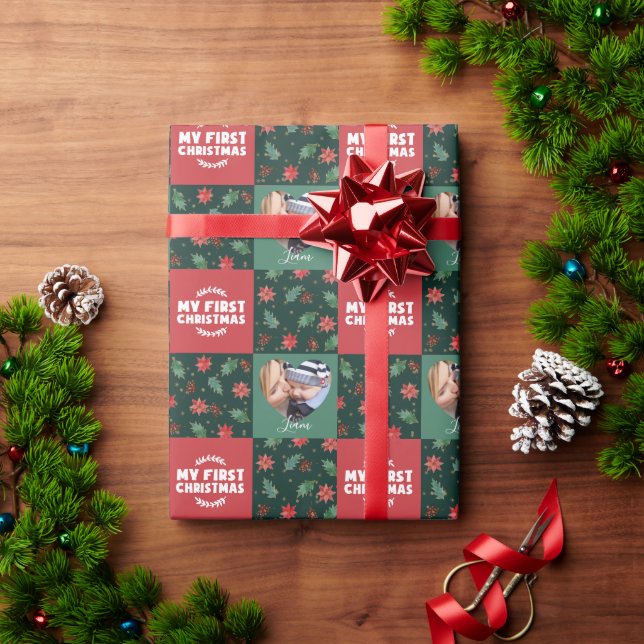 Papier Cadeau Mon prénom Noël Bébé Photo Papier d'enveloppement (Cadeau de vacances)
