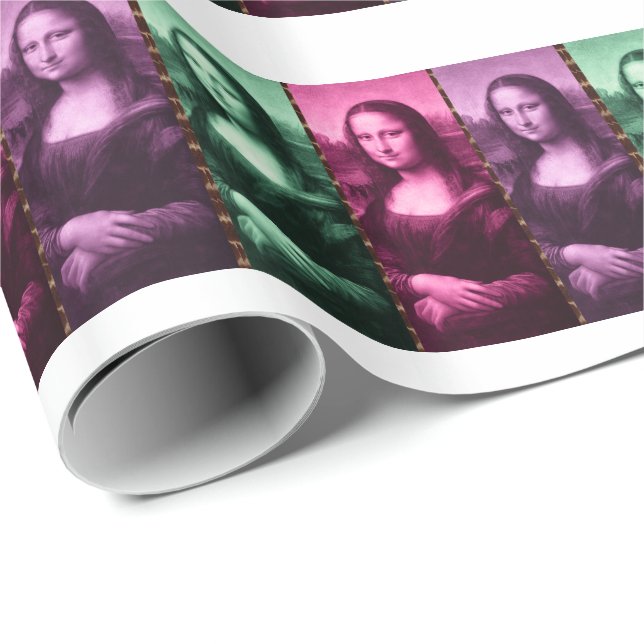 Papier Cadeau Mona Lisa Poster de animal rose rose violet (Coin rond)