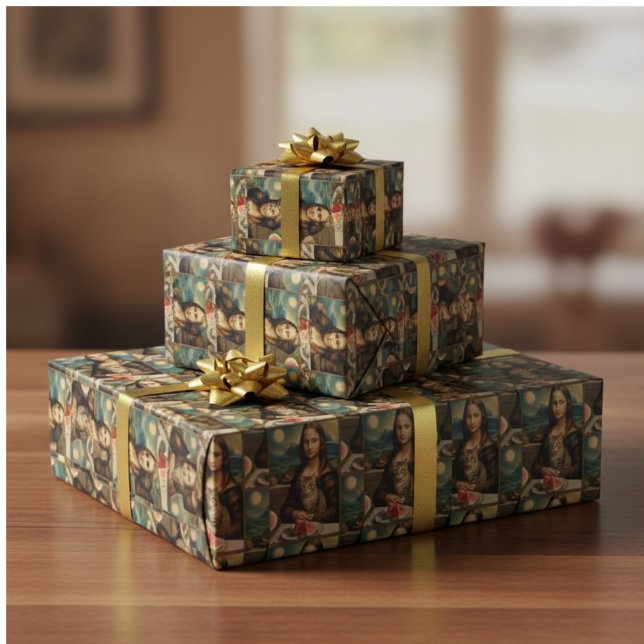 Papier Cadeau Mona Lisa & son chat  -  Vibes d'été \ (Créateur téléchargé)