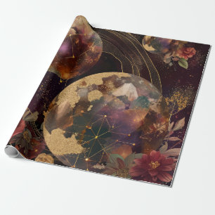 Papier Cadeau Monde de cristal céleste Galaxie dorée pourpre