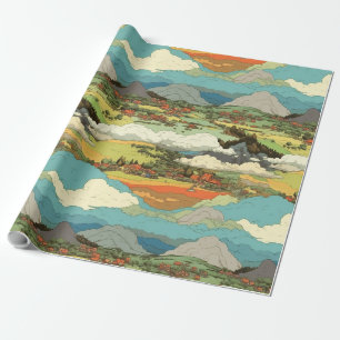 Papier Cadeau Monde Ghibli - Nuages et Montagnes Enveloppement P