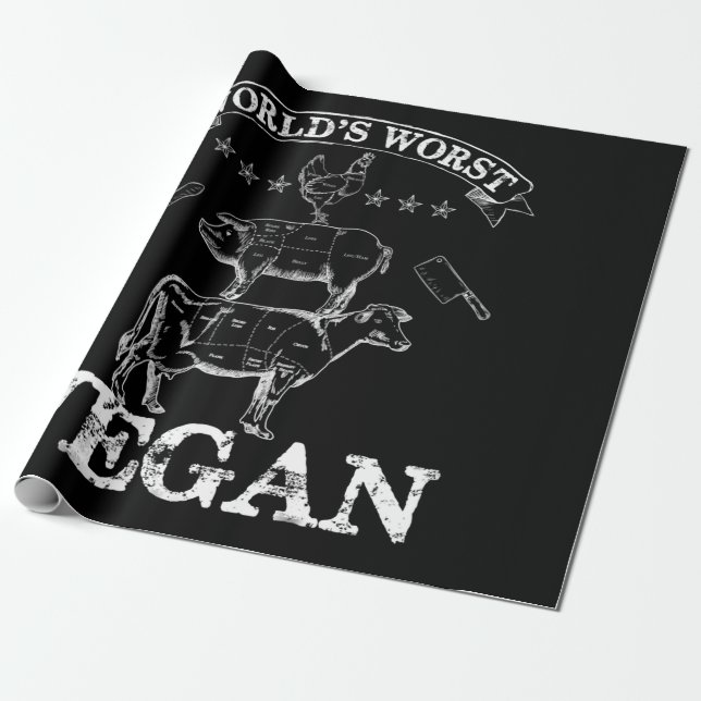 Papier Cadeau Mondes les plus mauvais Vegan Viande BBQ poulet po (Déroulé)