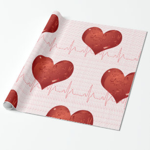 Papier Cadeau Moniteur ECG Cœur Rouge Soins de Santé