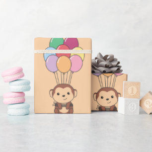 Papier Cadeau Monkey S'Envole Avec Une Carte Ballons Colorée