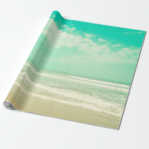 Papier Cadeau Monnaie turquoise rétro arrière - plan de plage, v