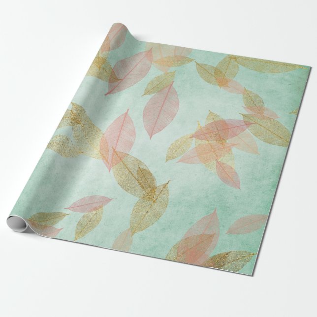 Papier Cadeau Monnaie verte en or de corail blanc (Déroulé)