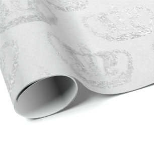 Papier Cadeau Monochromatique Argent Couronne Princesse Grey Gla