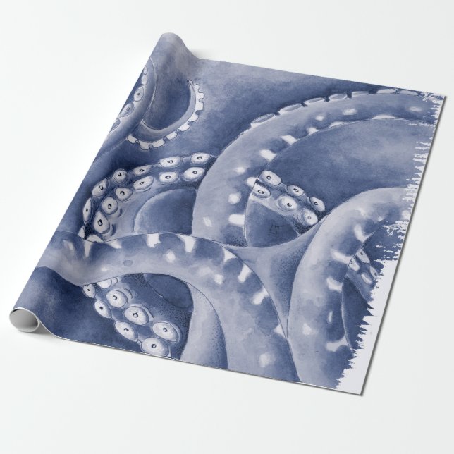 Papier Cadeau Monochrome Tentacles Bleus (Déroulé)