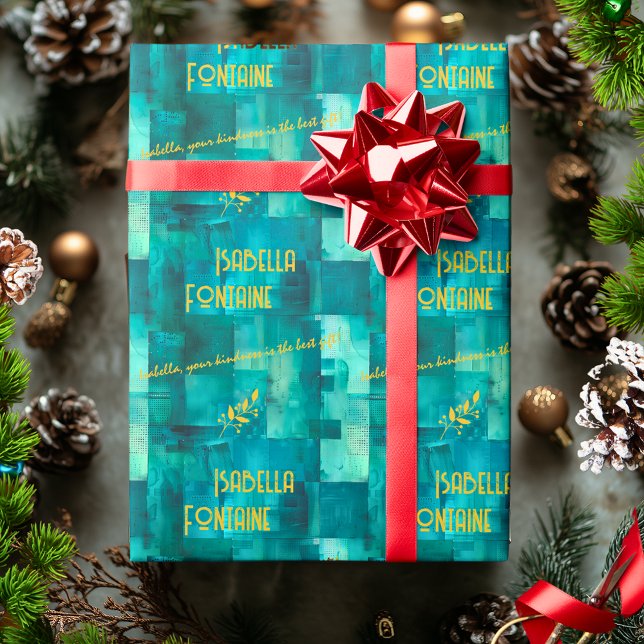 Papier cadeau monochrome vert élégant avec doré (Créateur téléchargé)