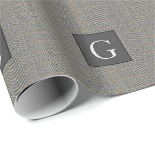 Papier Cadeau Monogram Grey Tweed Groomsman Bestman Mariage Cade