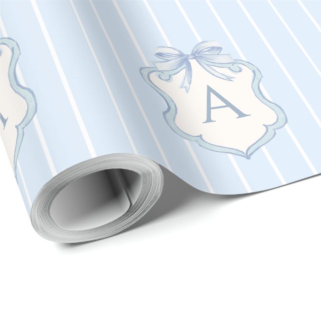 Papier Cadeau Monogramme à rayures bleues pour l'anniversaire d' (Coin rond)