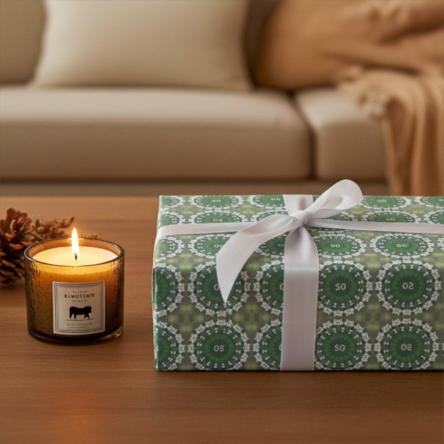 Papier Cadeau Monogramme Abstrait Floral Élégant Printemps Vert (Créateur téléchargé)