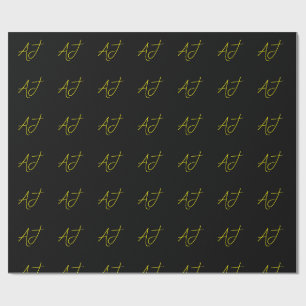Papier Cadeau Monogramme Attrayant Jaune Noir Minimaliste Modern