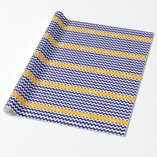 Papier Cadeau Monogramme blanc de nom d'or de zigzag de Chevron