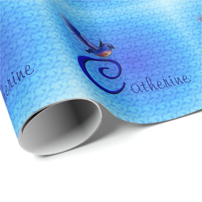 Papier Cadeau Monogramme Bluebird Initiale C Personnalisé (Coin rond)
