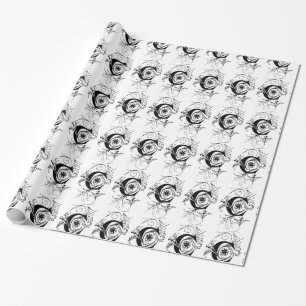 Papier Cadeau Monogramme C Modèle floral noir et blanc initial