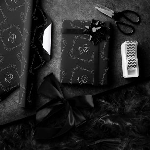 Papier Cadeau Monogramme classique   Simple noir et blanc modern
