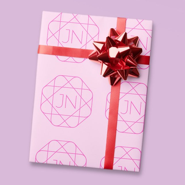 Papier Cadeau Monogramme Cool, Style de Logo Hip | Rose & Magent (Créateur téléchargé)